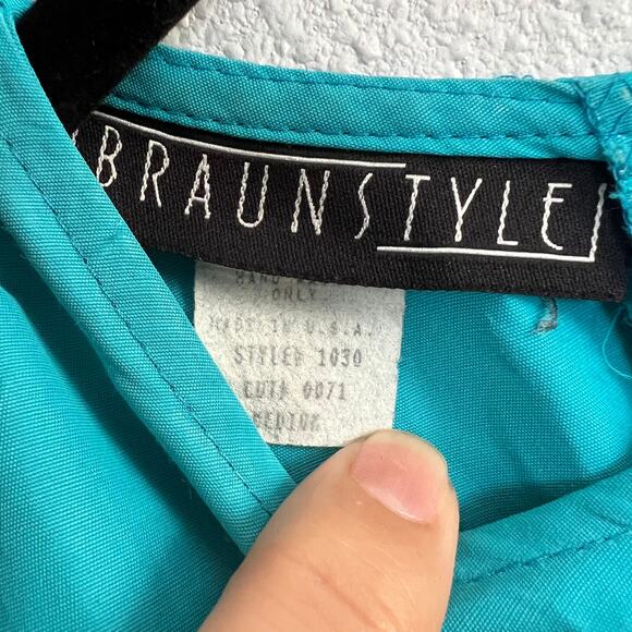 Vintage Braun Style Blue Top Round Neck Back Button Pullover Short Sleeve Sz M - Picture 2 of 4